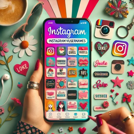 DALL·E 2025-01-20 12.30.26 – A creative, visually appealing image showing a smartphone screen with a list of Instagram usernames on it. The background should be vibrant and colorf INSTAGRAM USERNAME FOR GIRLS